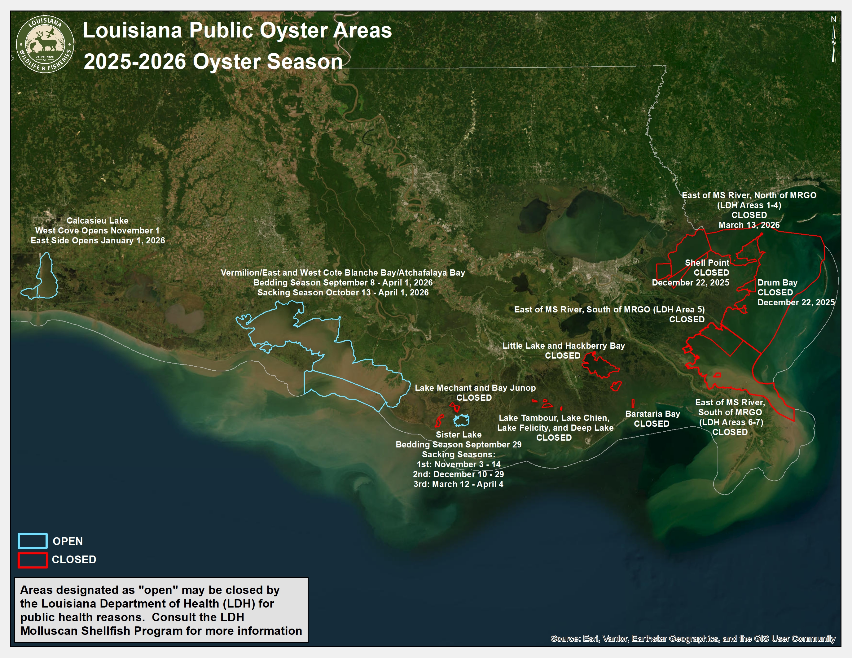2025-2026 Oyster Season Statewide map