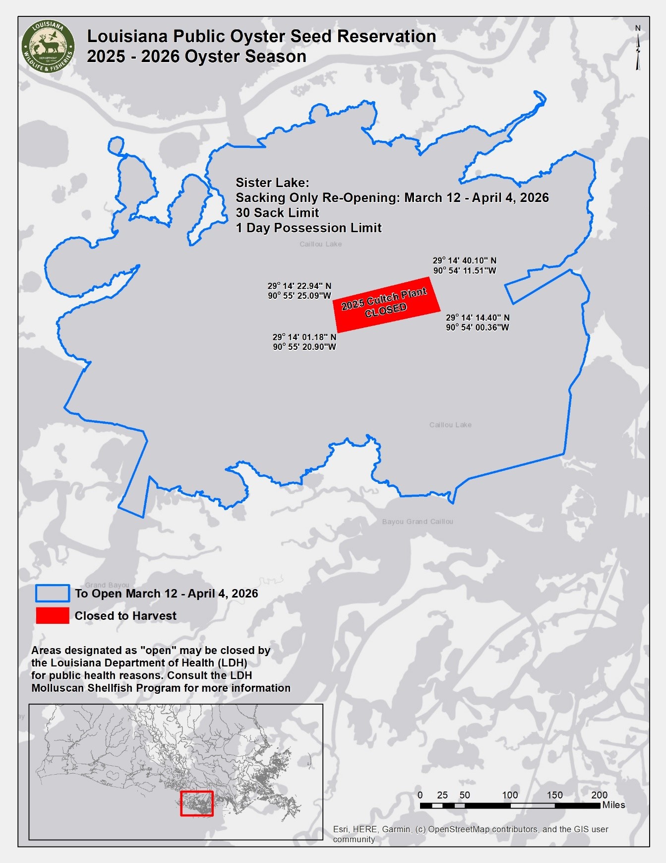 Sister Lake oyster season map