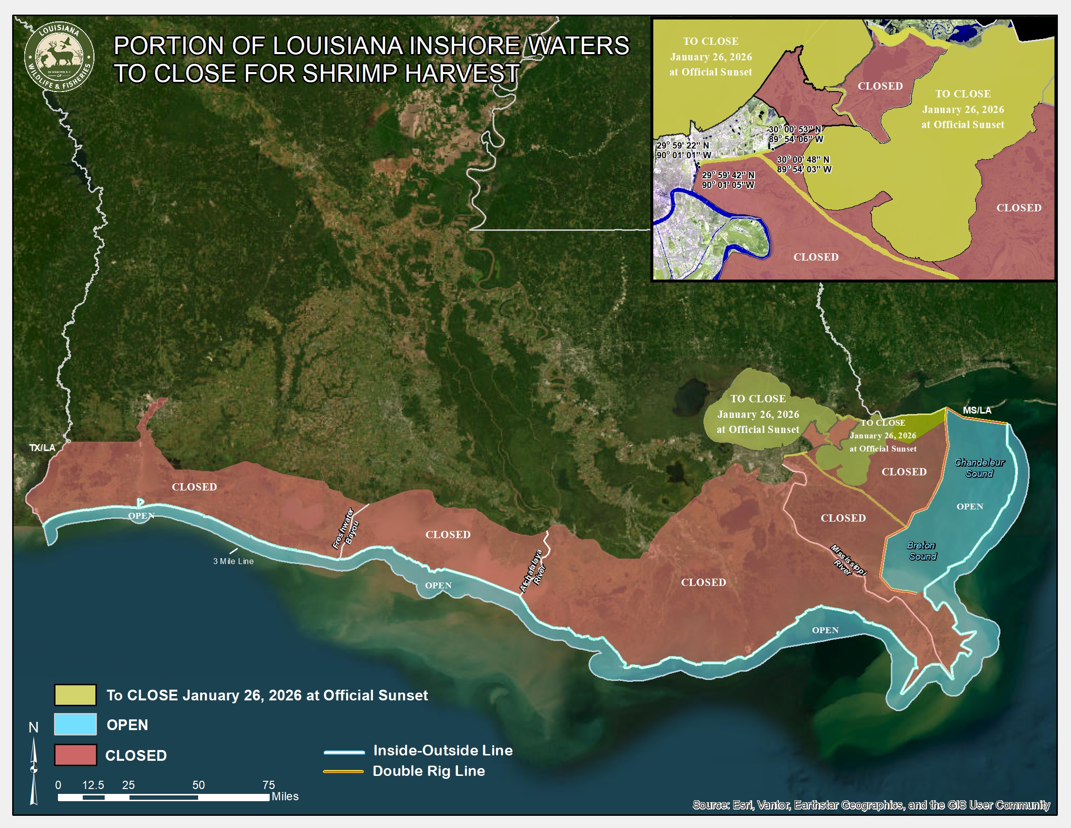 latest shrimp season closure/opening map