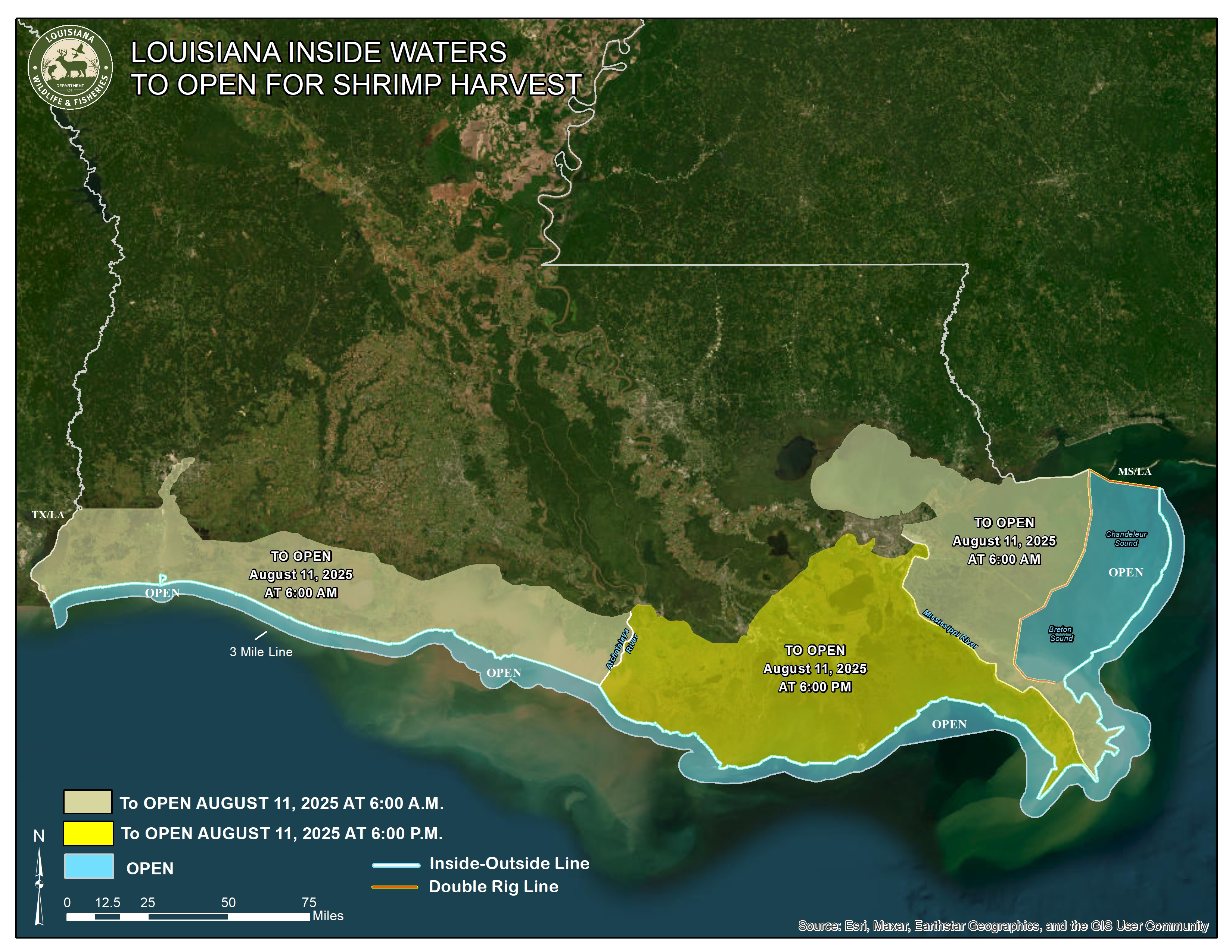 latest shrimp season closure/opening map