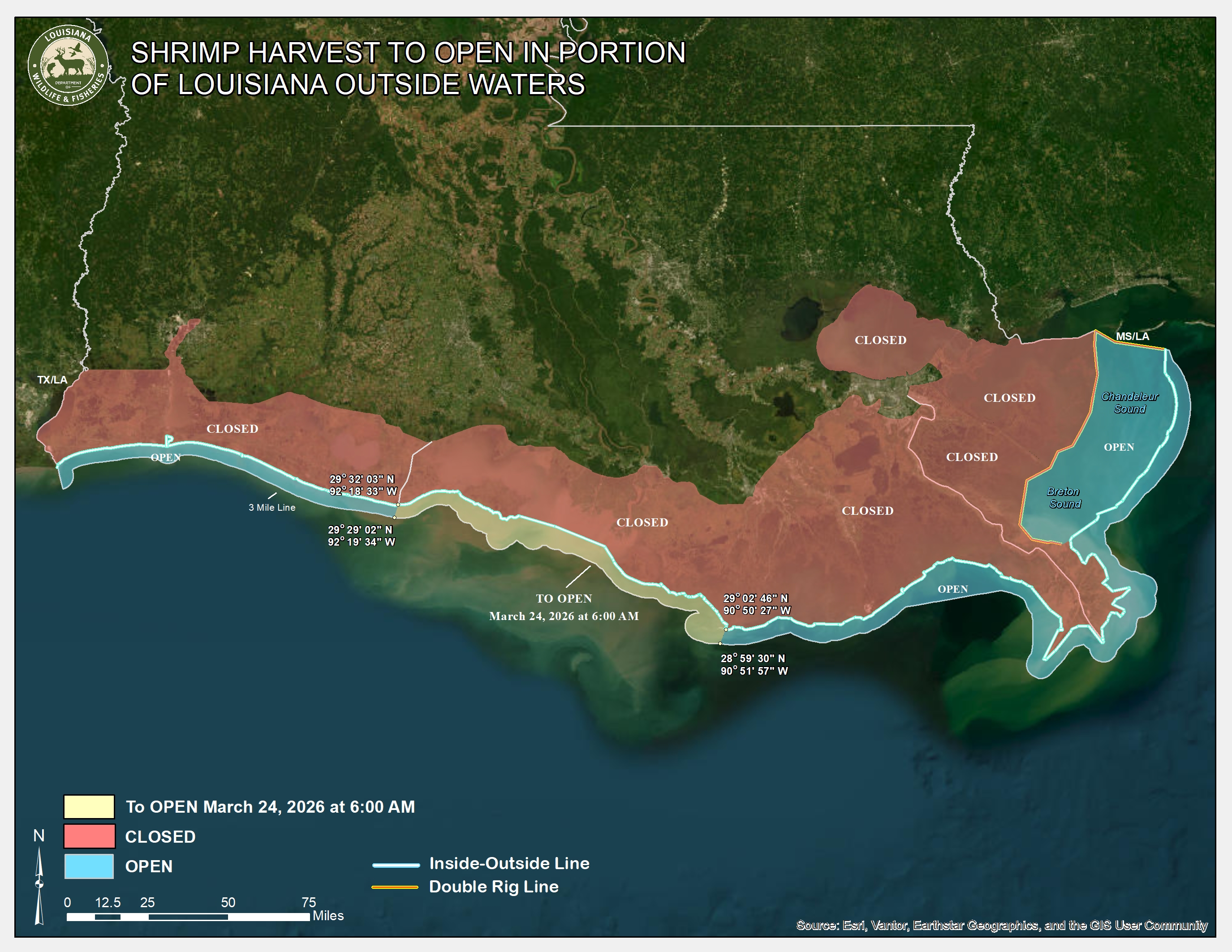 latest shrimp season closure/opening map