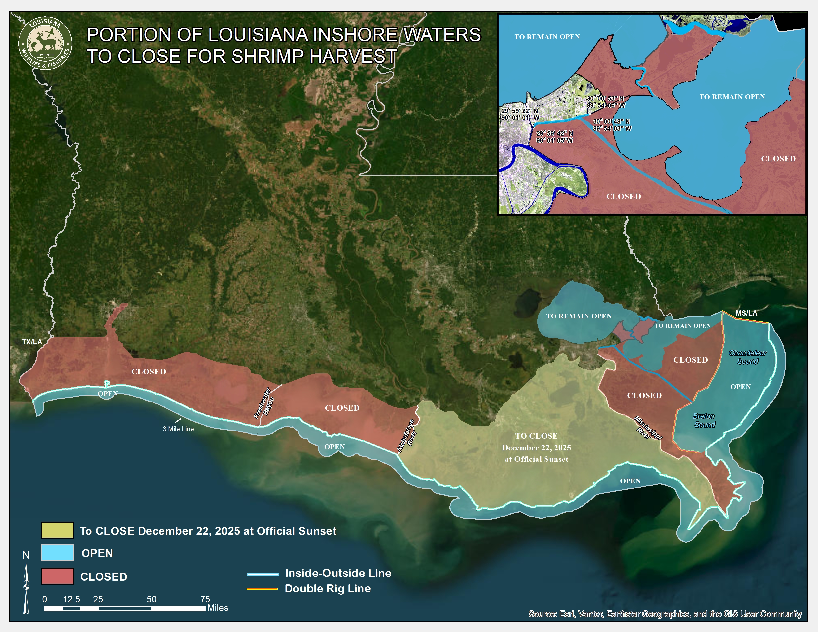 latest shrimp season closure/opening map