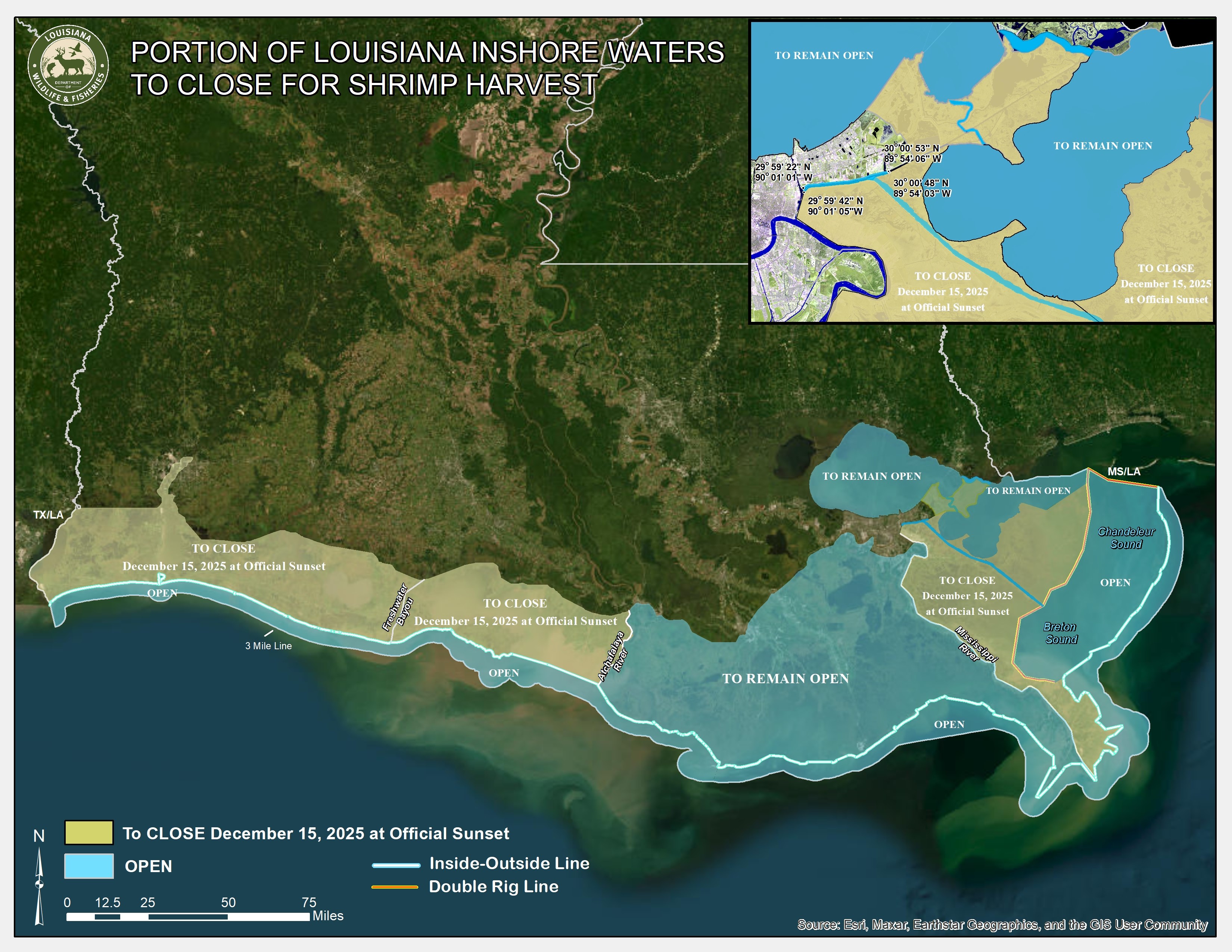 latest shrimp season closure/opening map