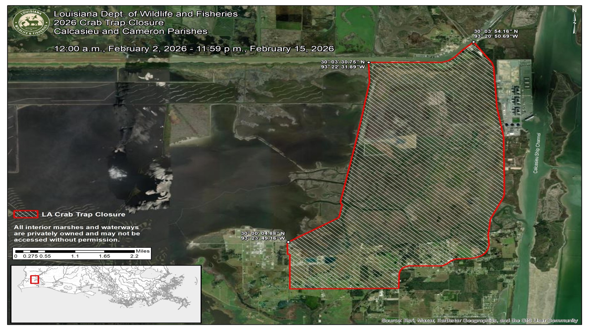 derelict closure map of Calacasieu