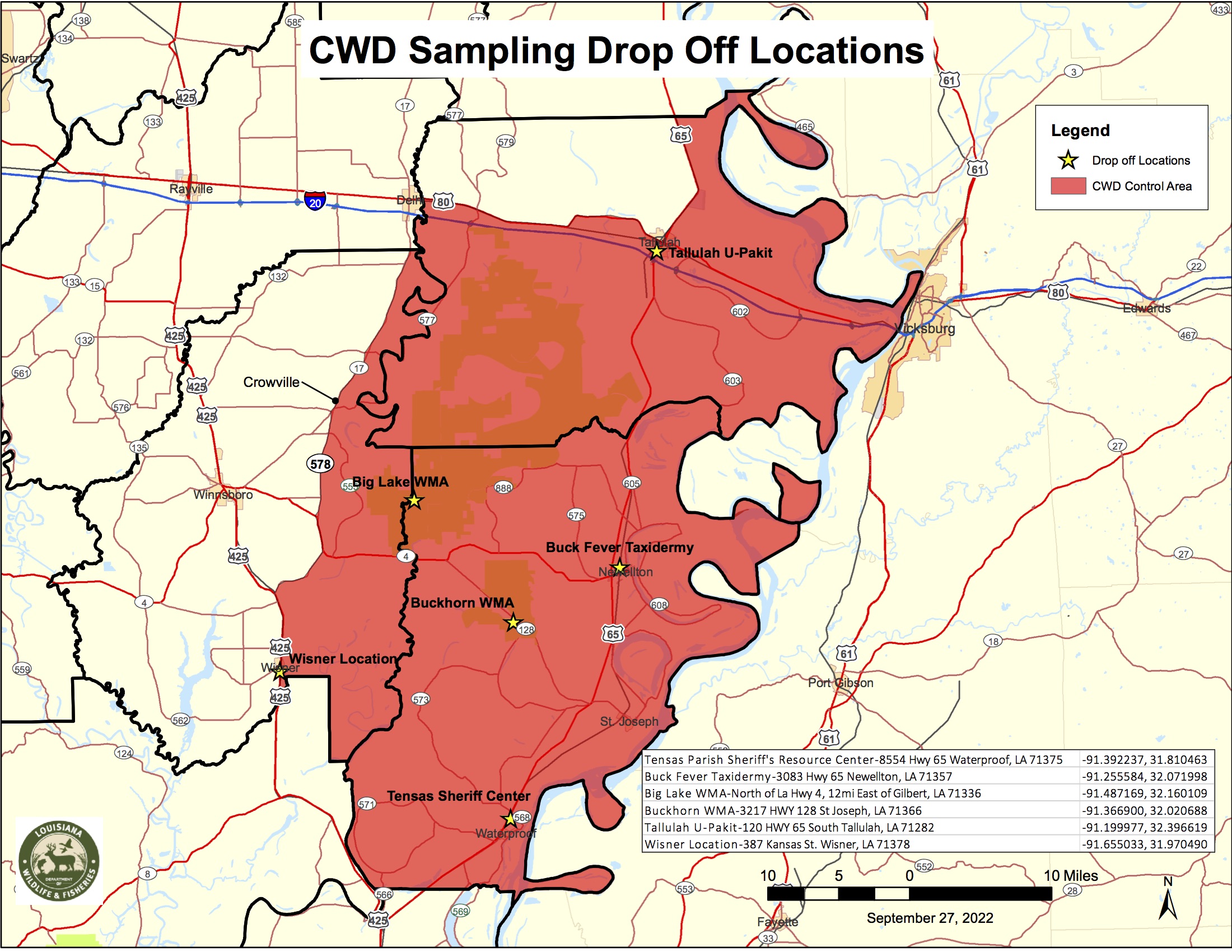 LDWF to Provide CWD Testing Dropoff Locations in Franklin, Madison and