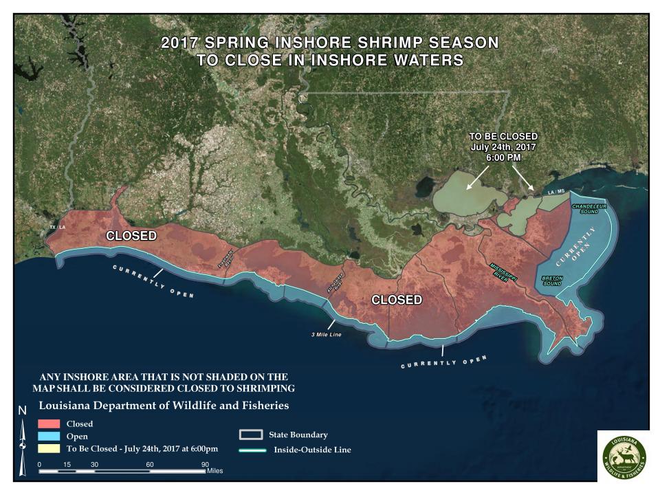 Louisiana Shrimp Season to Close In Remaining Inside Waters on July 24